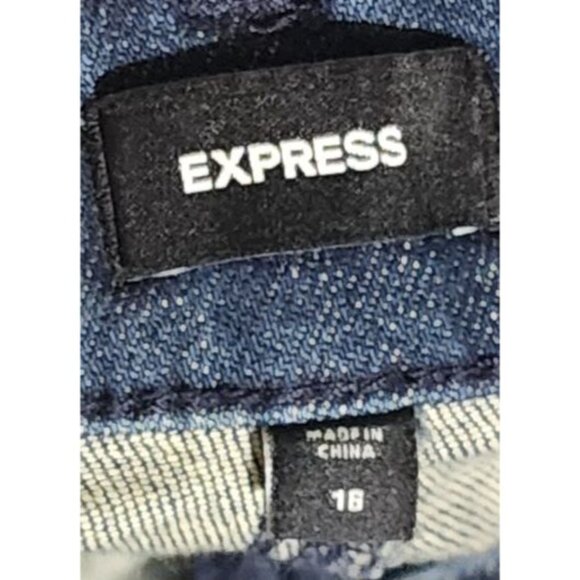 Express Womens Dark Wash Jeans Size 16 Mid-Rise Straight Leg Stretch Denim - Picture 3 of 7